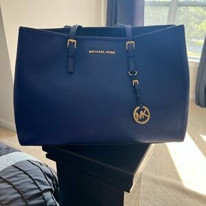Michael Kors Blue Tote Bag with Gold Accents
